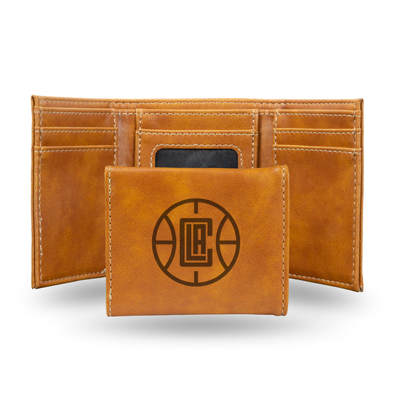 NBA Basketball Los Angeles Clippers Brown Laser Engraved Tri-Fold Wallet - Men's Accessory