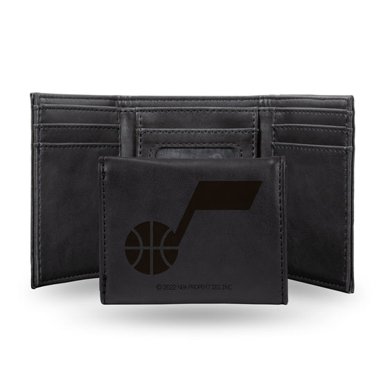 NBA Basketball Utah Jazz Black Laser Engraved Tri-Fold Wallet - Men's Accessory