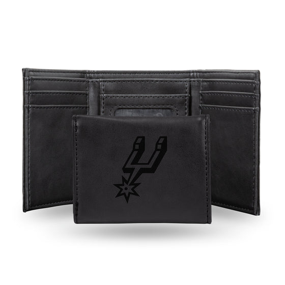 NBA Basketball San Antonio Spurs Black Laser Engraved Tri-Fold Wallet - Men's Accessory