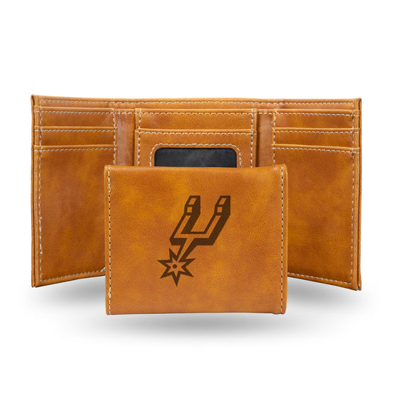 NBA Basketball San Antonio Spurs Brown Laser Engraved Tri-Fold Wallet - Men's Accessory