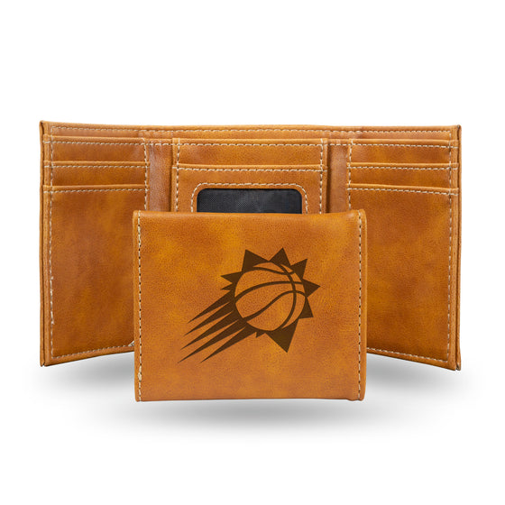 NBA Basketball Phoenix Suns Brown Laser Engraved Tri-Fold Wallet - Men's Accessory