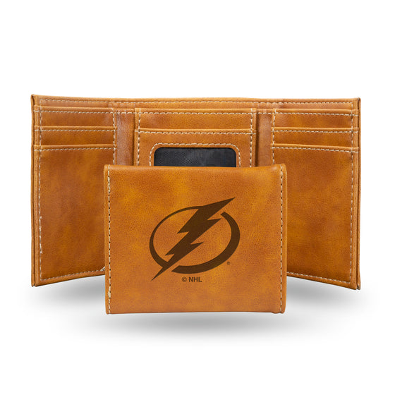 NHL Hockey Tampa Bay Lightning Brown Laser Engraved Tri-Fold Wallet - Men's Accessory