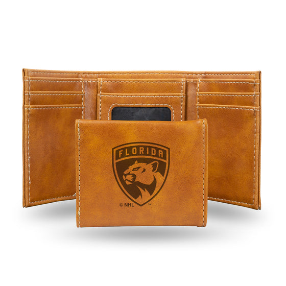 NHL Hockey Florida Panthers Brown Laser Engraved Tri-Fold Wallet - Men's Accessory