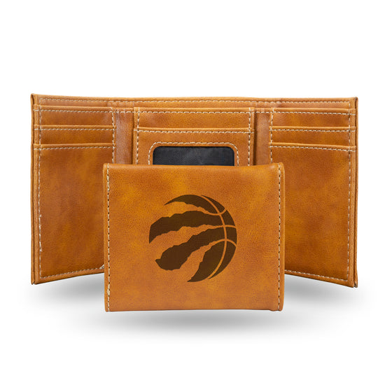 NBA Basketball Toronto Raptors Brown Laser Engraved Tri-Fold Wallet - Men's Accessory