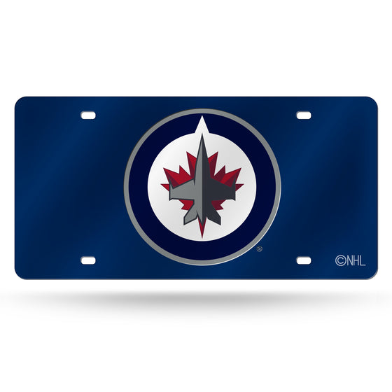 NHL Hockey Winnipeg Jets Blue 12" x 6" Laser Cut Tag For Car/Truck/SUV - Automobile Décor