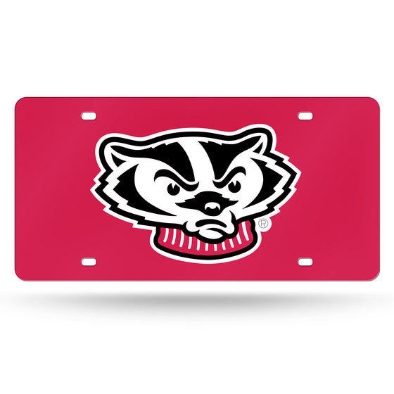 NCAA  Wisconsin Badgers Standard Red 12" x 6" Laser Cut Tag For Car/Truck/SUV - Automobile Décor