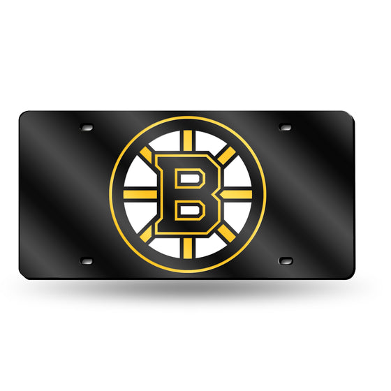NHL Hockey Boston Bruins Black 12" x 6" Laser Cut Tag For Car/Truck/SUV - Automobile Décor