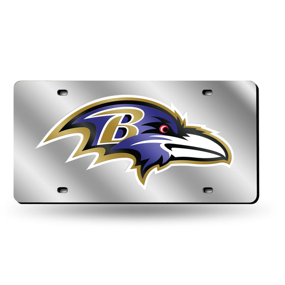 NFL Football Baltimore Ravens Silver 12" x 6" Silver Laser Cut Tag For Car/Truck/SUV - Automobile Décor