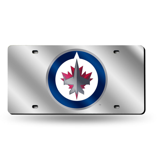 NHL Hockey Winnipeg Jets Silver 12" x 6" Silver Laser Cut Tag For Car/Truck/SUV - Automobile Décor