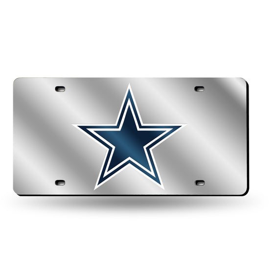 NFL Football Dallas Cowboys Silver 12" x 6" Silver Laser Cut Tag For Car/Truck/SUV - Automobile Décor