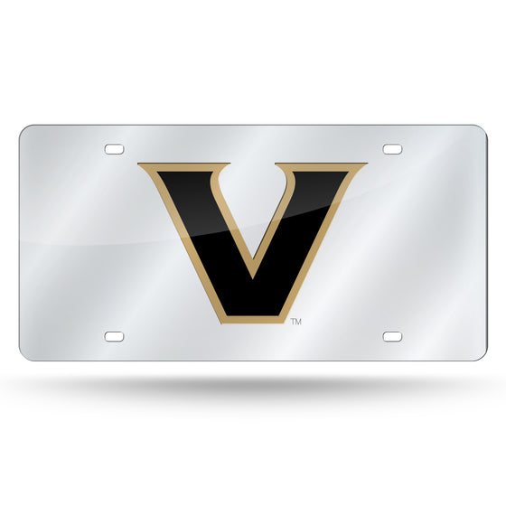 NCAA  Vanderbilt Commodores Silver 12" x 6" Silver Laser Cut Tag For Car/Truck/SUV - Automobile Décor