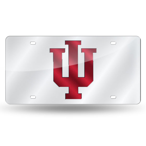 NCAA  Indiana Hoosiers Silver 12" x 6" Silver Laser Cut Tag For Car/Truck/SUV - Automobile Décor
