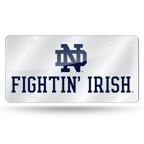 NCAA  Notre Dame Fighting Irish  12" x 6" Silver Laser Cut Tag For Car/Truck/SUV - Automobile Décor