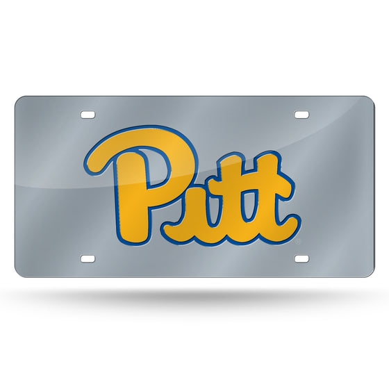 NCAA  Pitt Panthers Silver 12" x 6" Silver Laser Cut Tag For Car/Truck/SUV - Automobile Décor