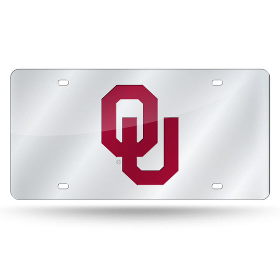 NCAA  Oklahoma Sooners Silver 12" x 6" Silver Laser Cut Tag For Car/Truck/SUV - Automobile Décor
