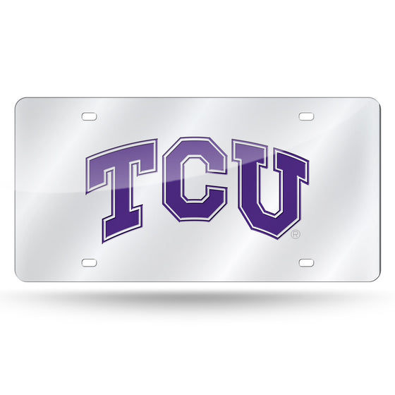 NCAA  TCU Horned Frogs  12" x 6" Silver Laser Cut Tag For Car/Truck/SUV - Automobile Décor