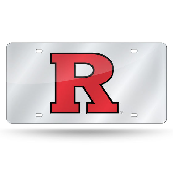 NCAA  Rutgers Scarlet Knights  12" x 6" Silver Laser Cut Tag For Car/Truck/SUV - Automobile Décor