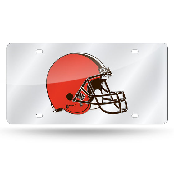 NFL Football Cleveland Browns Silver 12" x 6" Silver Laser Cut Tag For Car/Truck/SUV - Automobile Décor