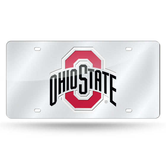 NCAA  Ohio State Buckeyes Silver 12" x 6" Silver Laser Cut Tag For Car/Truck/SUV - Automobile Décor