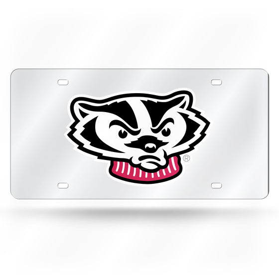 NCAA  Wisconsin Badgers Standard 12" x 6" Silver Laser Cut Tag For Car/Truck/SUV - Automobile Décor