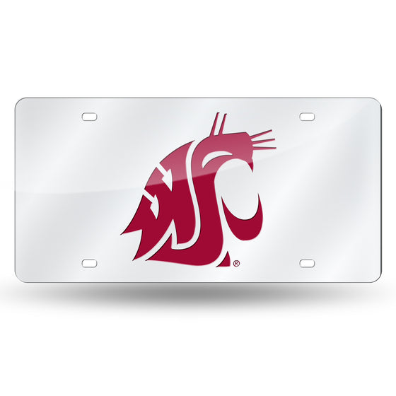 NCAA  Washington State Cougars Silver 12" x 6" Silver Laser Cut Tag For Car/Truck/SUV - Automobile Décor