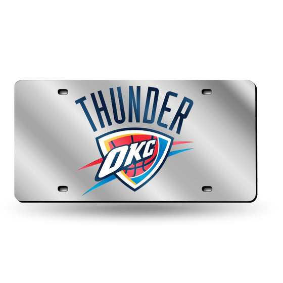 NBA Basketball Oklahoma City Thunder  12" x 6" Silver Laser Cut Tag For Car/Truck/SUV - Automobile Décor