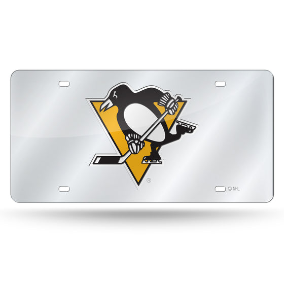 NHL Hockey Pittsburgh Penguins  12" x 6" Silver Laser Cut Tag For Car/Truck/SUV - Automobile Décor