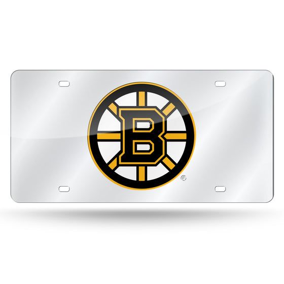 NHL Hockey Boston Bruins Silver 12" x 6" Silver Laser Cut Tag For Car/Truck/SUV - Automobile Décor