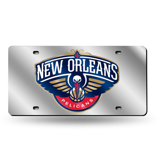NBA Basketball New Orleans Pelicans  12" x 6" Silver Laser Cut Tag For Car/Truck/SUV - Automobile Décor