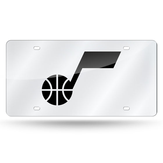 NBA Basketball Utah Jazz Silver 12" x 6" Silver Laser Cut Tag For Car/Truck/SUV - Automobile Décor