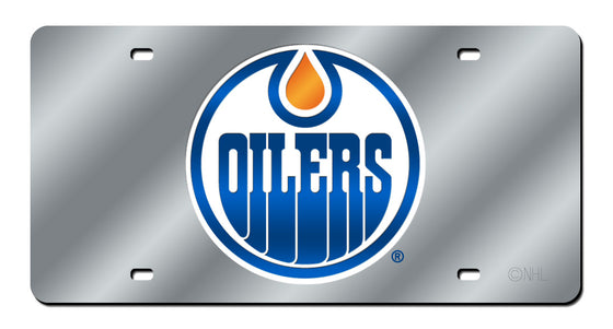 NHL Hockey Edmonton Oilers Silver 12" x 6" Silver Laser Cut Tag For Car/Truck/SUV - Automobile Décor