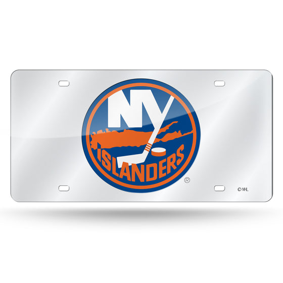 NHL Hockey New York Islanders Silver 12" x 6" Silver Laser Cut Tag For Car/Truck/SUV - Automobile Décor