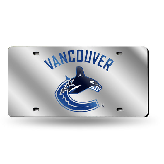 NHL Hockey Vancouver Canucks Silver 12" x 6" Silver Laser Cut Tag For Car/Truck/SUV - Automobile Décor