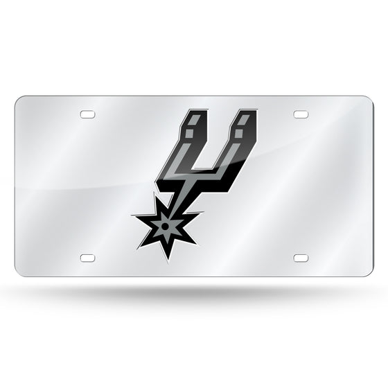 NBA Basketball San Antonio Spurs Silver 12" x 6" Silver Laser Cut Tag For Car/Truck/SUV - Automobile Décor