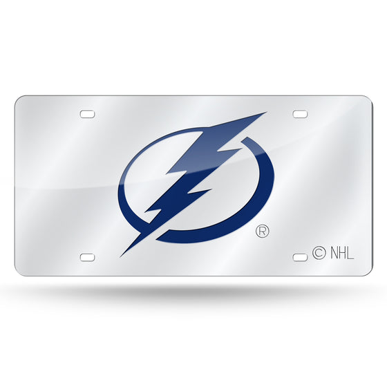 NHL Hockey Tampa Bay Lightning  12" x 6" Silver Laser Cut Tag For Car/Truck/SUV - Automobile Décor