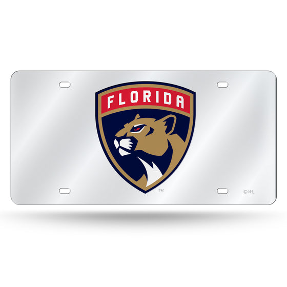 NHL Hockey Florida Panthers Silver 12" x 6" Silver Laser Cut Tag For Car/Truck/SUV - Automobile Décor