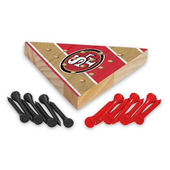 NFL Football San Francisco 49ers  4.5" x 4" Wooden Travel Sized Pyramid Game - Toy Peg Games - Triangle - Family Fun
