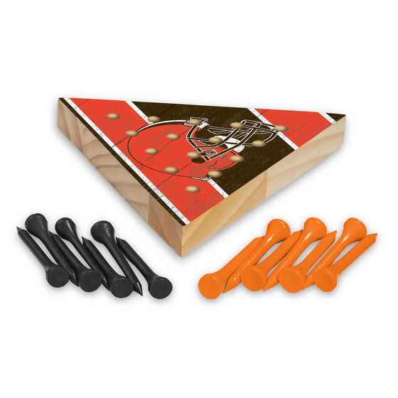 NFL Football Cleveland Browns  4.5" x 4" Wooden Travel Sized Pyramid Game - Toy Peg Games - Triangle - Family Fun