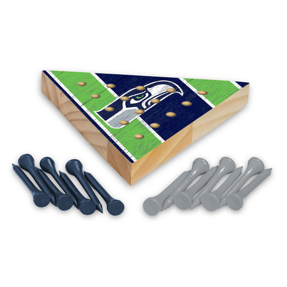 NFL Football Seattle Seahawks  4.5" x 4" Wooden Travel Sized Pyramid Game - Toy Peg Games - Triangle - Family Fun