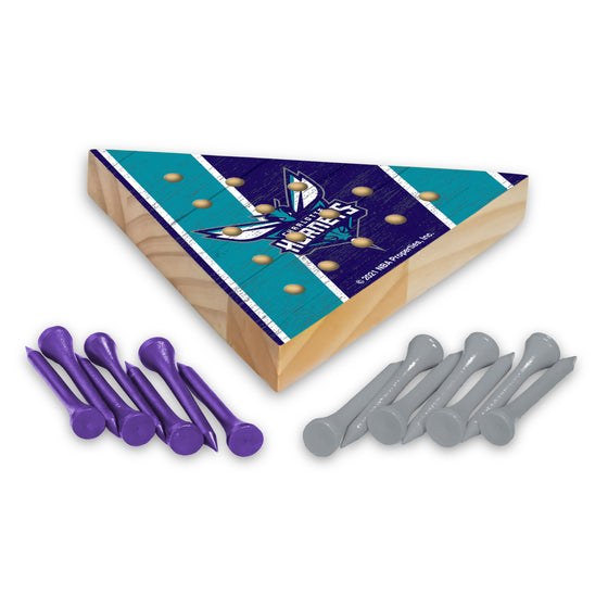 NBA Basketball Charlotte Hornets  4.5" x 4" Wooden Travel Sized Pyramid Game - Toy Peg Games - Triangle - Family Fun