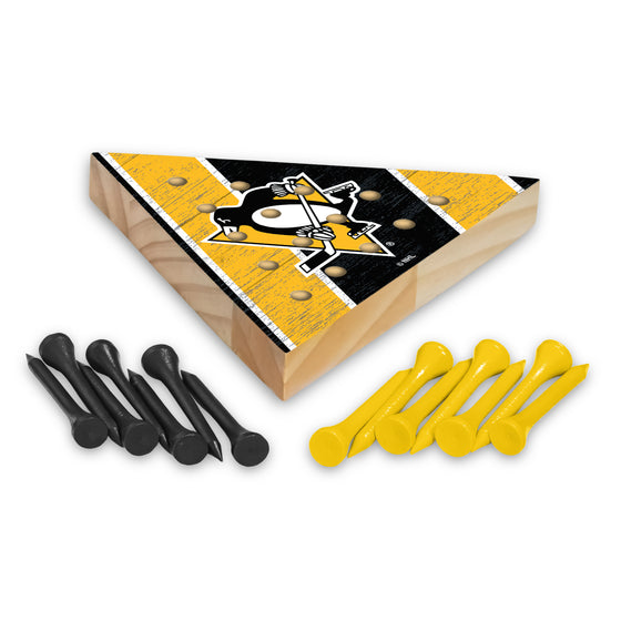 NHL Hockey Pittsburgh Penguins  4.5" x 4" Wooden Travel Sized Pyramid Game - Toy Peg Games - Triangle - Family Fun