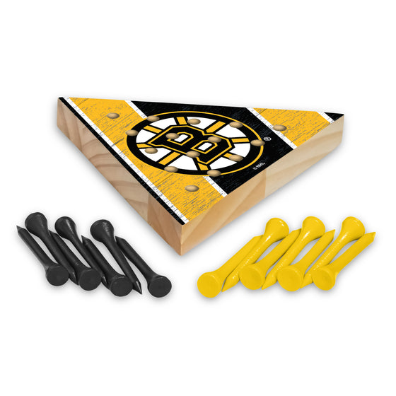 NHL Hockey Boston Bruins  4.5" x 4" Wooden Travel Sized Pyramid Game - Toy Peg Games - Triangle - Family Fun