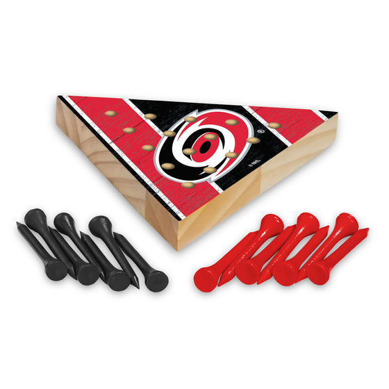 NHL Hockey Carolina Hurricanes  4.5" x 4" Wooden Travel Sized Pyramid Game - Toy Peg Games - Triangle - Family Fun