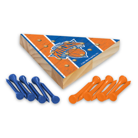 NBA Basketball New York Knicks  4.5" x 4" Wooden Travel Sized Pyramid Game - Toy Peg Games - Triangle - Family Fun