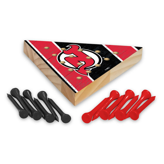 NHL Hockey New Jersey Devils  4.5" x 4" Wooden Travel Sized Pyramid Game - Toy Peg Games - Triangle - Family Fun