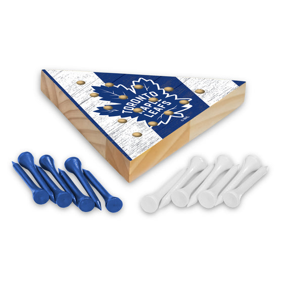NHL Hockey Toronto Maple Leafs  4.5" x 4" Wooden Travel Sized Pyramid Game - Toy Peg Games - Triangle - Family Fun