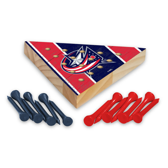 NHL Hockey Columbus Blue Jackets  4.5" x 4" Wooden Travel Sized Pyramid Game - Toy Peg Games - Triangle - Family Fun