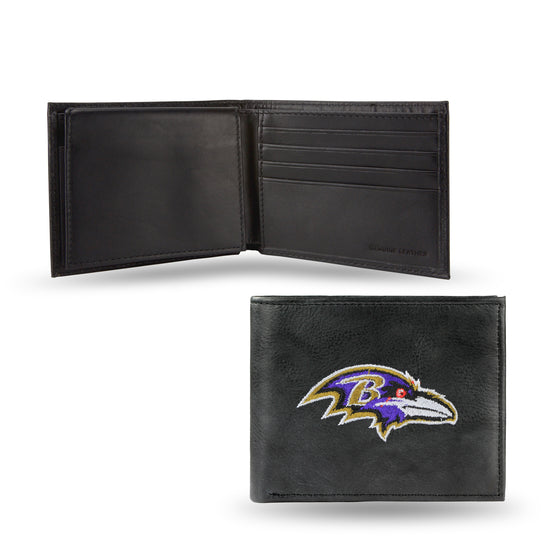 NFL Football Baltimore Ravens  Embroidered Genuine Leather Billfold Wallet 3.25" x 4.25" - Slim