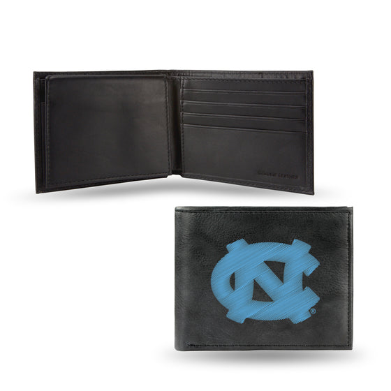 NCAA  North Carolina Tar Heels  Embroidered Genuine Leather Billfold Wallet 3.25" x 4.25" - Slim