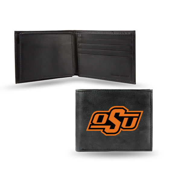 NCAA  Oklahoma State Cowboys  Embroidered Genuine Leather Billfold Wallet 3.25" x 4.25" - Slim